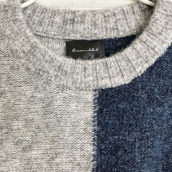 Line & Dot Wool Blend Colorblock Crewneck Sweater in Gray Blue Size S - Picture 2 of 6